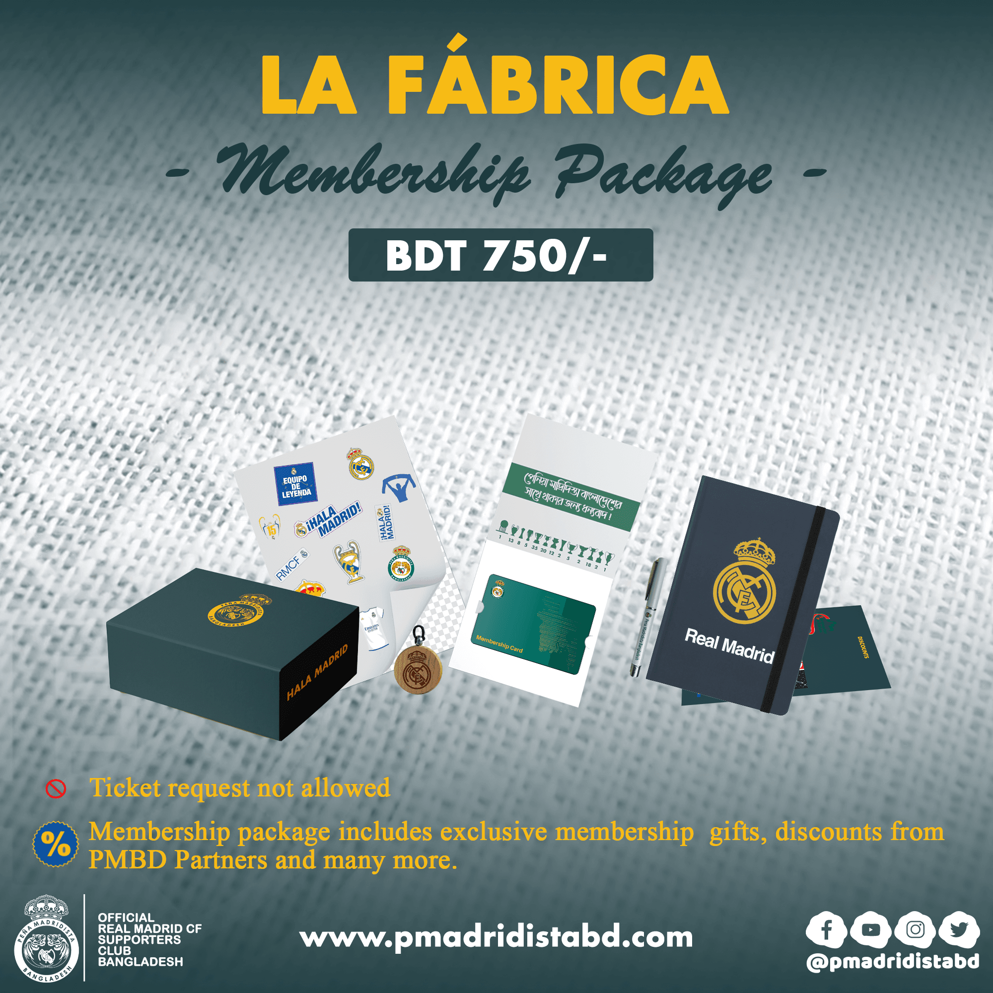 Paquete La Fabrica: Pen, Stickers, Key Ring, Membership card (valid until June 2027), Notepad